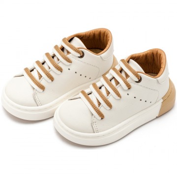 BabyWalker Βαπτιστικά παπούτσια Δερμάτινο δετό sneaker Λευκό -Μπεζ  EXC.5294